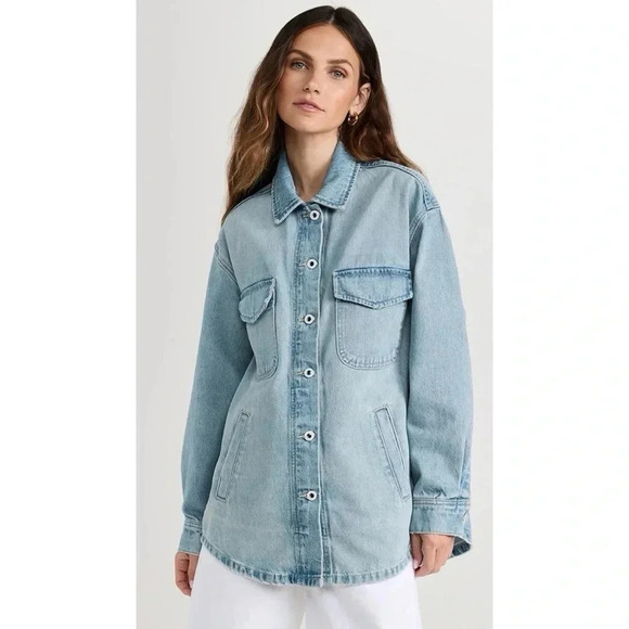 New Favorite Daughter The David Shacket Denim Jean Button Down Blue Large - Picture 14 of 17